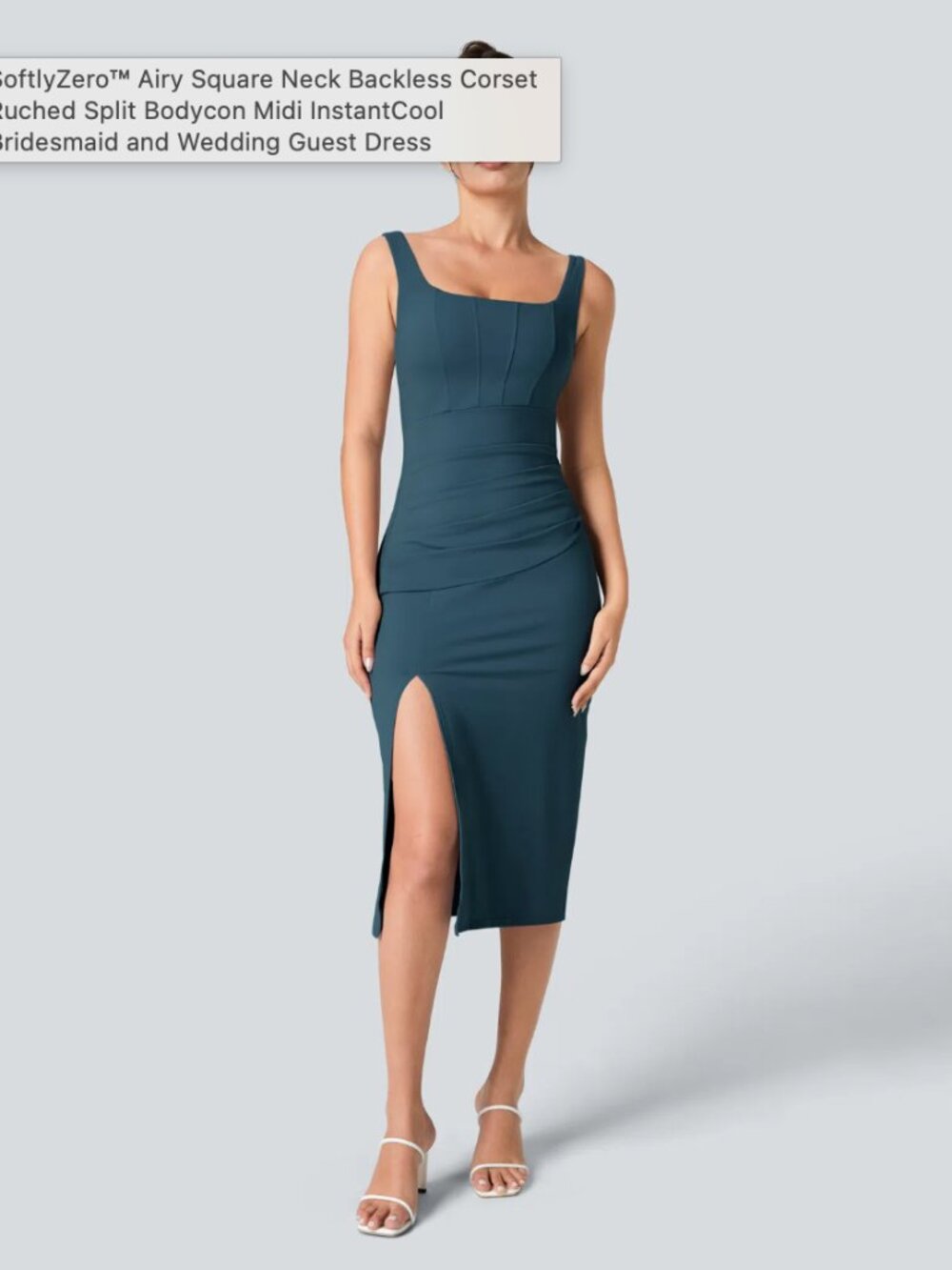 Halara SoftlyZero™ Airy Square Neck Backless Corset Ruched Split Bodycon Midi